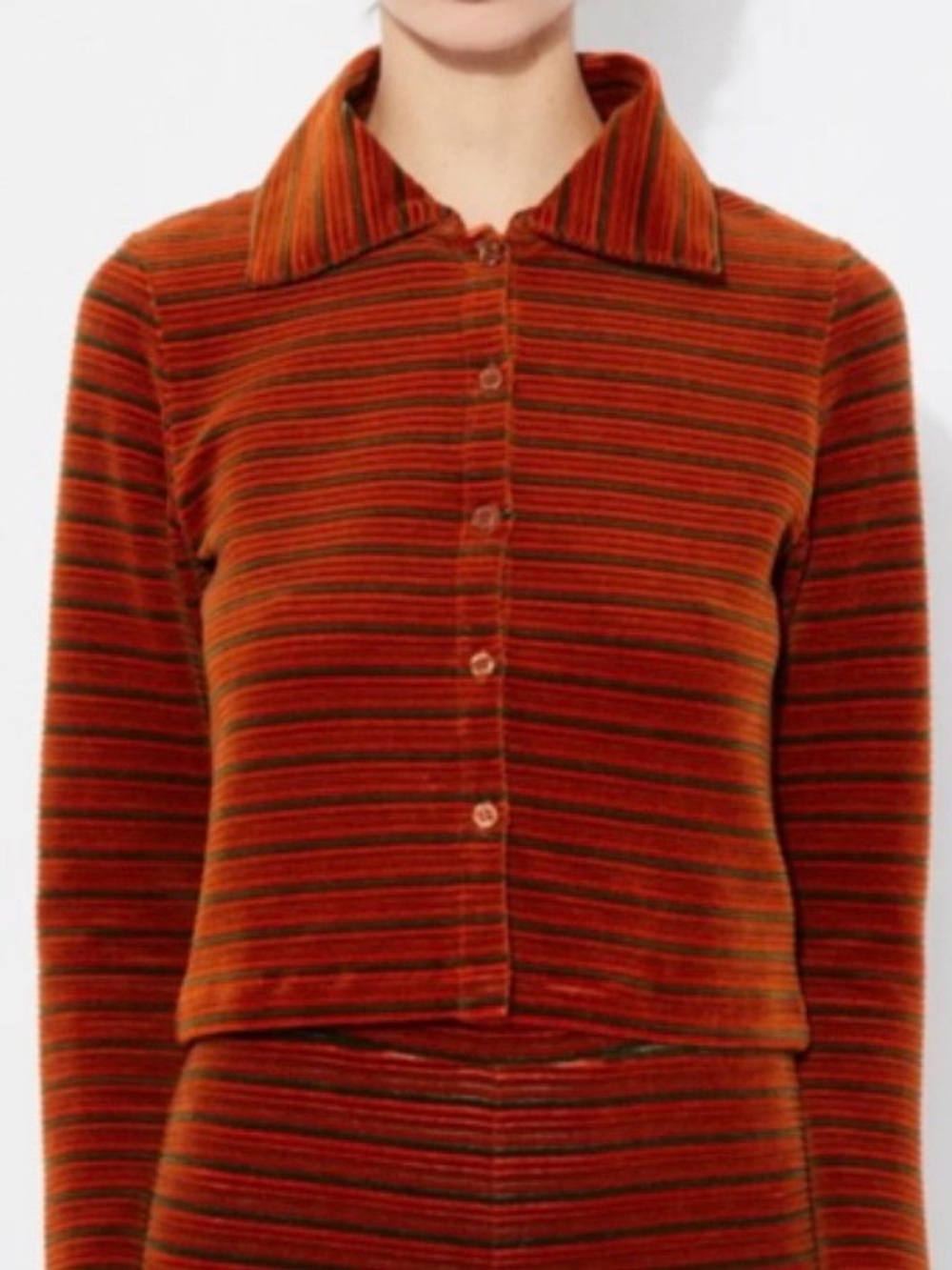 Rita Row Striped Button-Up Top in Orange & Olive